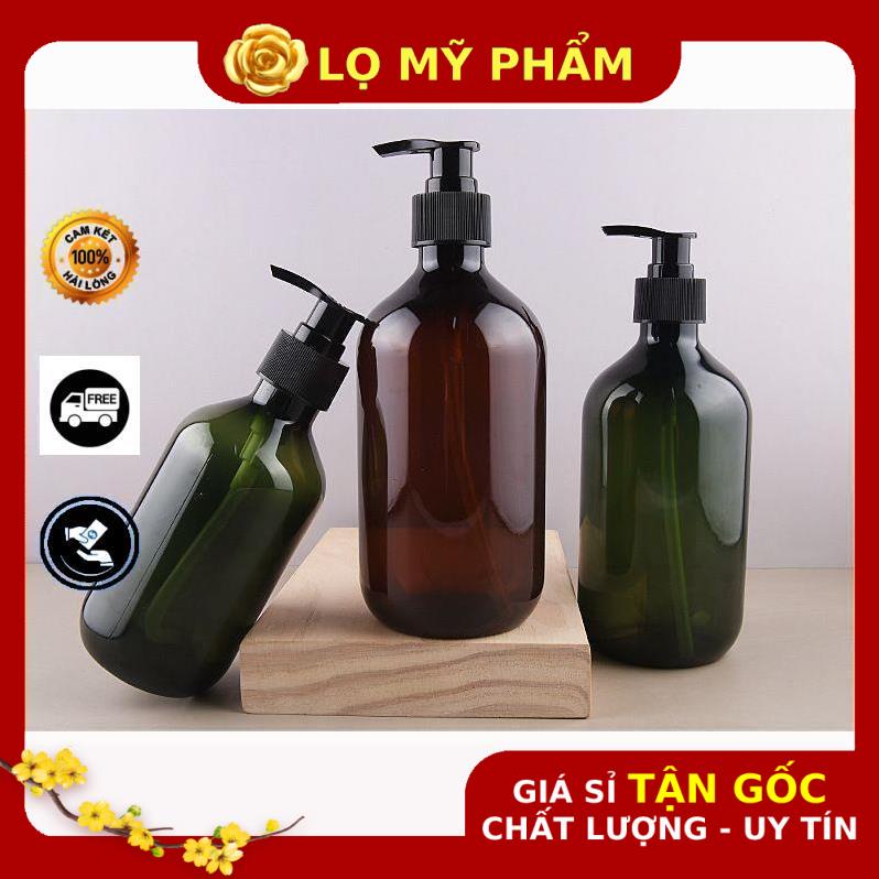 Chai Chiết Mĩ Phẩm ❤ GIÁ TỐT NHẤT ❤ [300ml,500ml] Chai nhựa pet xịt vòi nhấn nâu,rêu , chai lọ chiết mỹ phẩm .