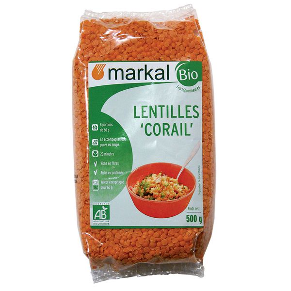 (Organic) Đậu lăng đỏ cam san hô hữu cơ Markal và Bio Planet 500g
