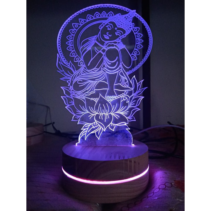 đèn led 3d hình Văn Thù Bồ Tát đế gỗ | BigBuy360 - bigbuy360.vn