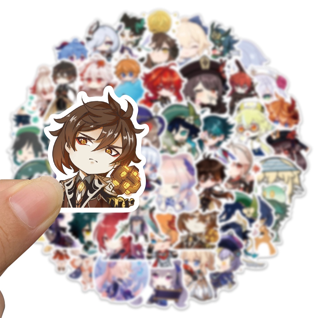 Bộ 50 Miếng Dán Trang Trí Laptop Hành Lý/Điện Thoại Hình Game Genshin Impact