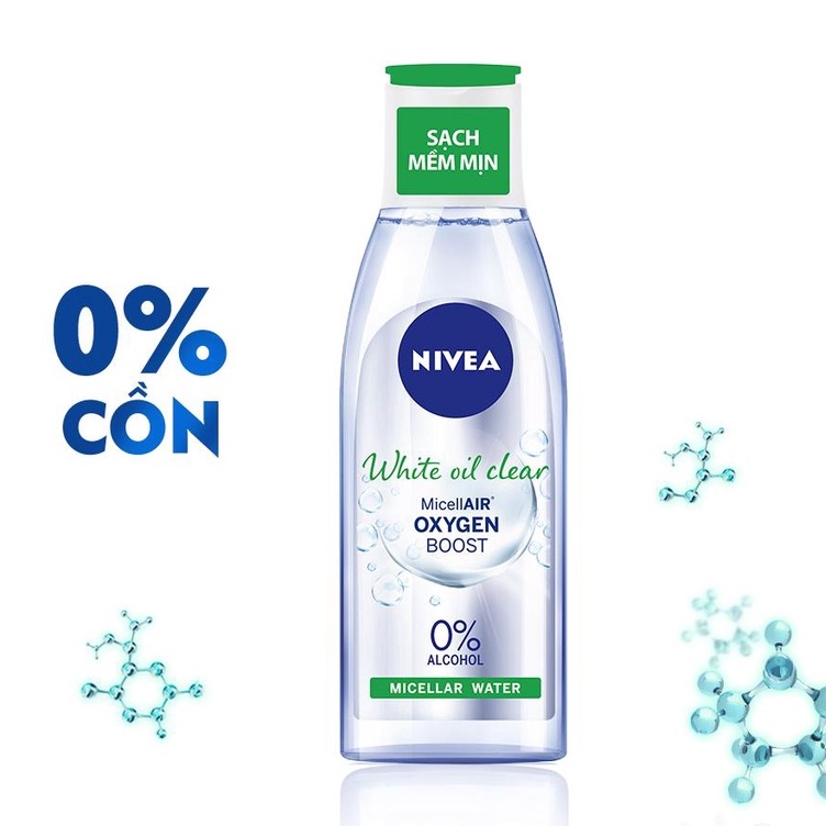 Nước tẩy trang kiểm soát nhờn NIVEA White Oil Clear Micellar Water 200ml (Xanh lá - Da dầu)