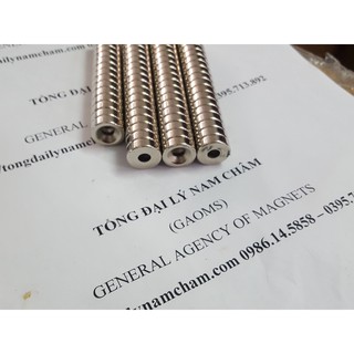 Nam châm viên trắng đất hiếm 15x5mm lỗ vát bắt vít