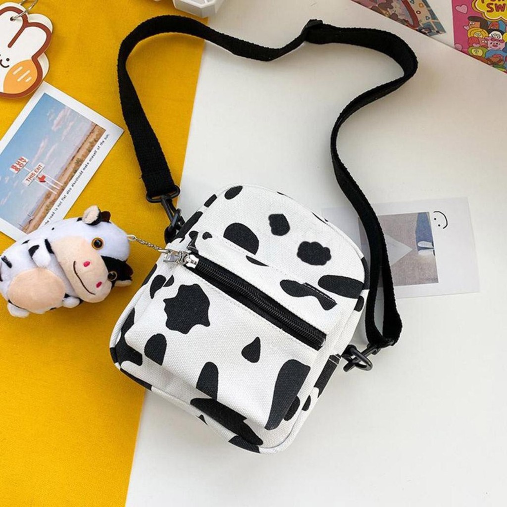 Túi đeo chéo nữ đi chơi mini nhỏ giá rẻ đẹp in hình bò sữa THỜI TRANG UNIBAG