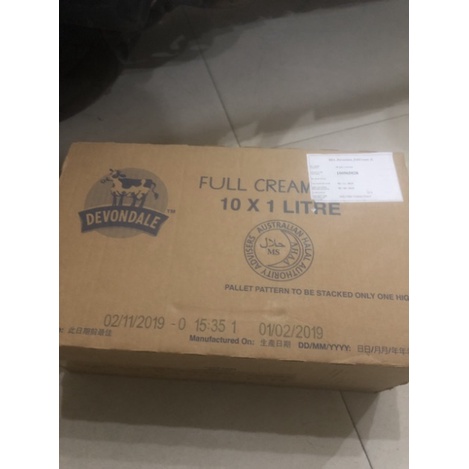 Sữa tươi Devondale nguyên kem Úc 1 lít date 12/2019