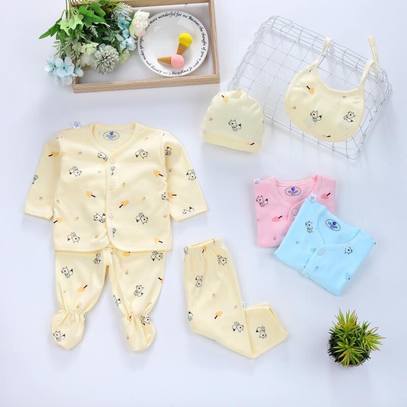 Set 5 món đồ quần áo dài cho bé sơ sinh 0-3 tháng 100% cotton nguyên chất hàng xuất Hàn cao cấp