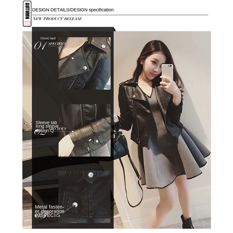 [free gift] Áo Khoác Da Pu Dáng Ngắn Phối Khóa Kéo Kiểu Hàn Quốc Thời Trang Thu Đông Cho Nữ
