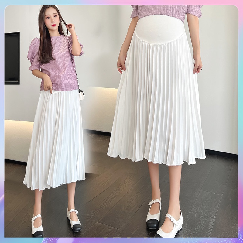 Chân váy lưng cao xếp ly dáng rộng thời trang cho mẹ bầu