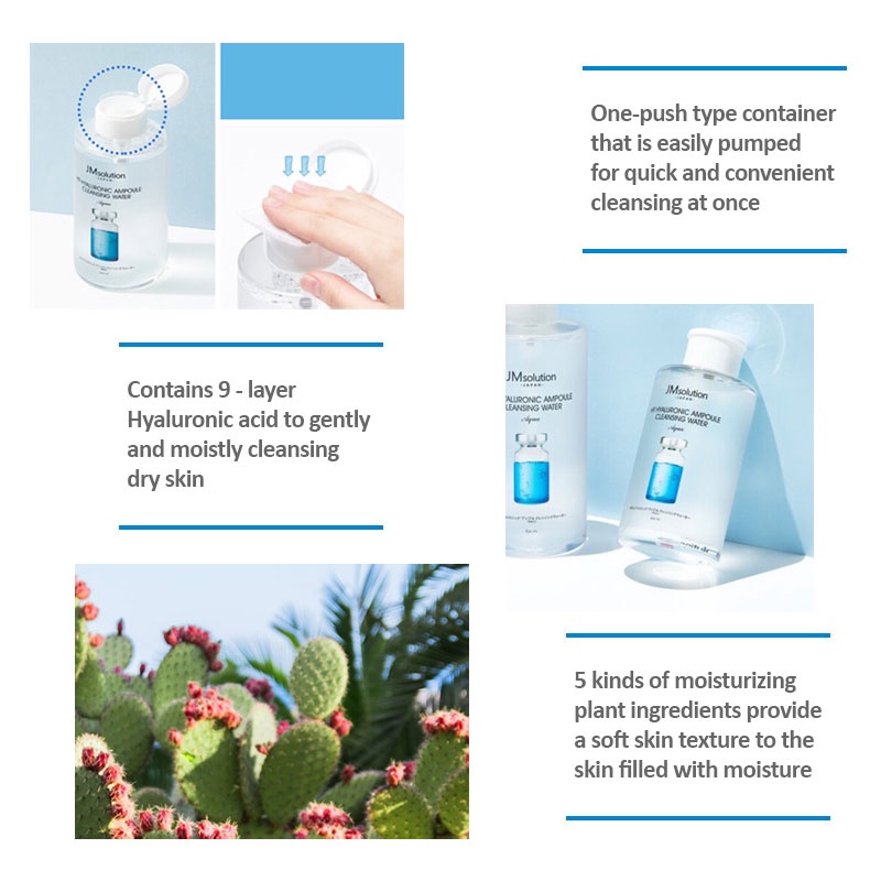 Nước tẩy trang hyaluronic ampoule JM Solution H9 500ml / JM solution H9 hyaluronic ampoule cleansing water 500ml