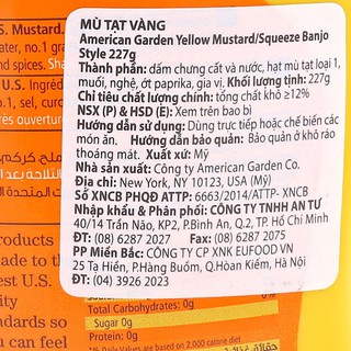 Mù Tạt Vàng American Garden 227g
