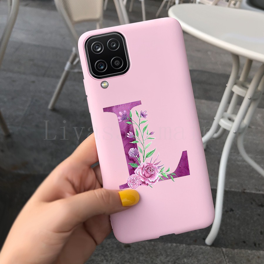 Chữ cái màu vàng hoa ban đầu phong cách bảng chữ cái vỏ TPU cho Samsung Galaxy A12 A02s