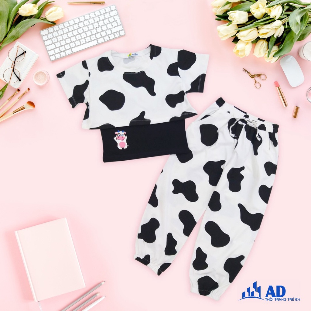 Bộ Croptop bò sữa cho bé gái thun 100% cotton dể thương Việt nam từ[8-48kí]