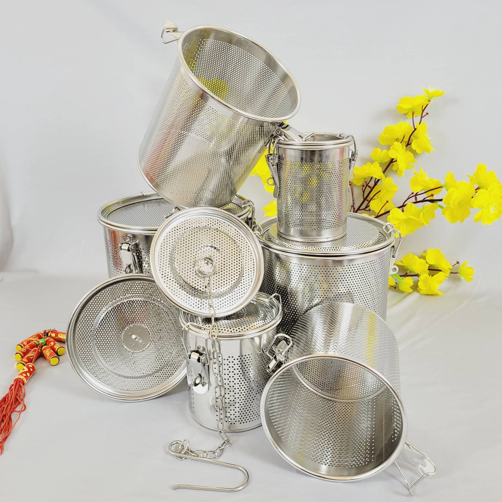 Lọc gia vị INOX / Lược Xương bã cặn. Dụng cụ nhà bếp nấu phở soup tiện lợi. Size lớn 18cm, 16cm, 14cm, 12cm, 10cm, 8cm