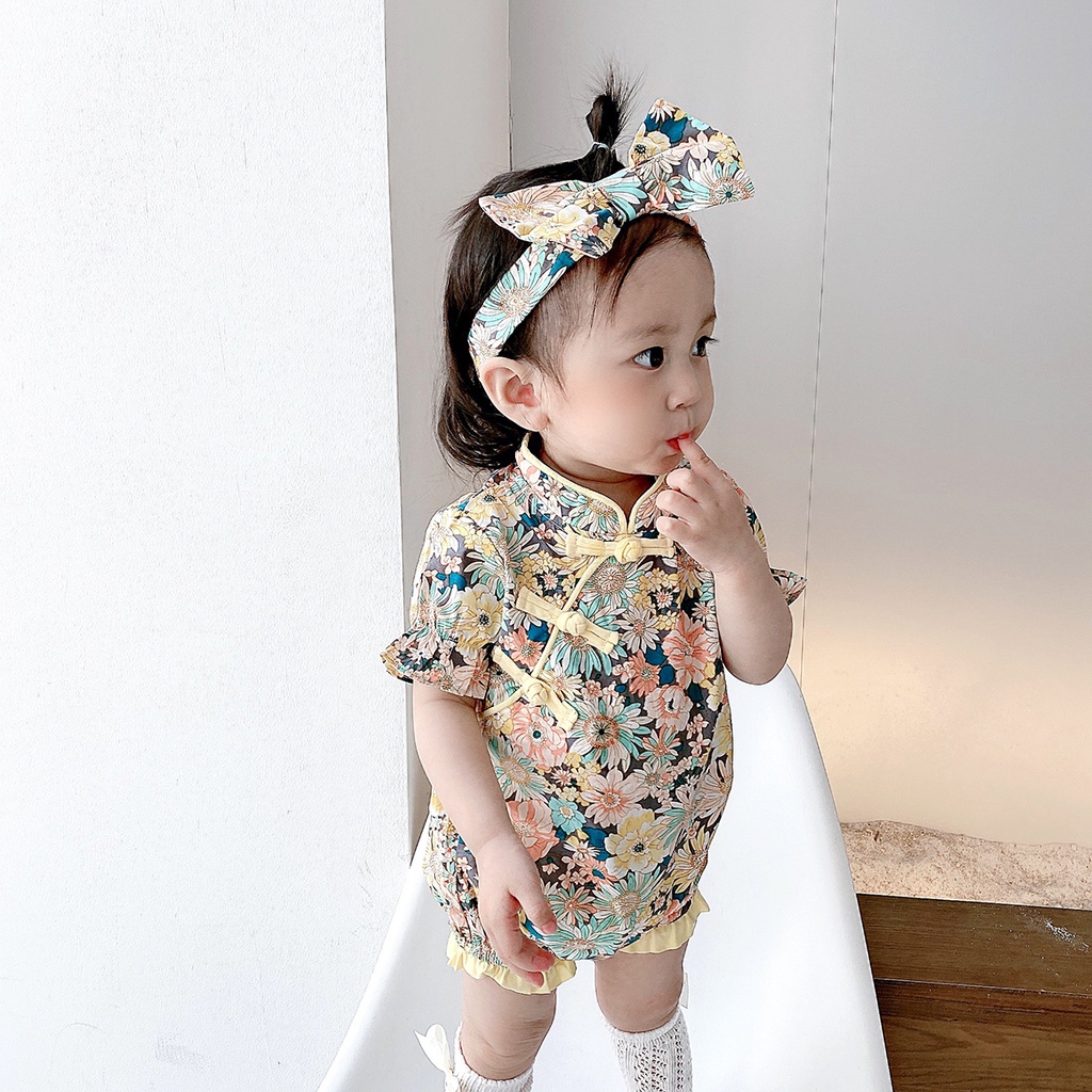 Bộ Áo Liền Quần Dễ Thương Và Băng Đô Cài Tóc Cho Bé Gái