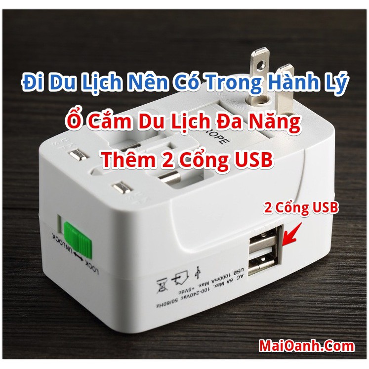 Ổ Cắm Điện Du Lịch Đa Năng Có 2 Cổng USB - OCDL2