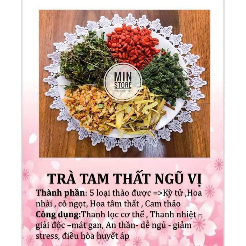 Trà TAM THẤT NGŨ VỊ  - 1 gói nhỏ dùng thử (5 vị: kỳ tử, cỏ ngọt, hoa nhài, cam thảo, nụ tam thất)