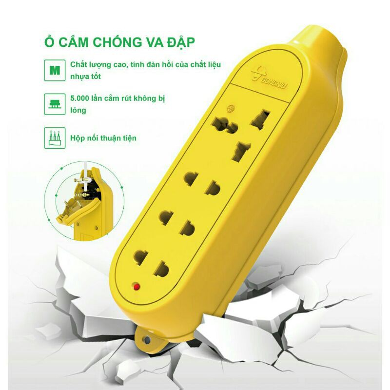 Ổ cắm Gongniu 3 ổ cắm đẹp Công suất lớn 4000w