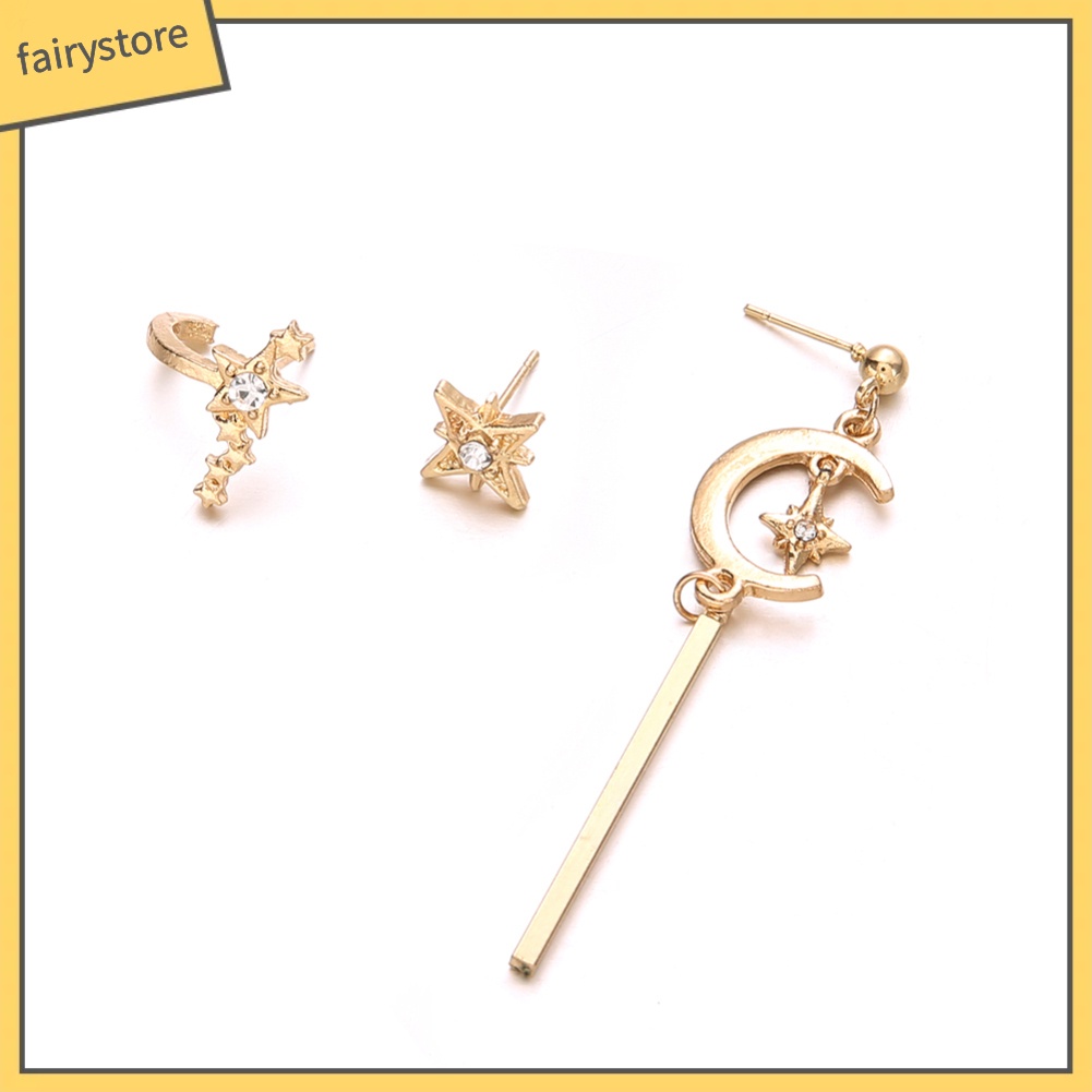 Set 3 bông tai hình mặt trăng và ngôi sao