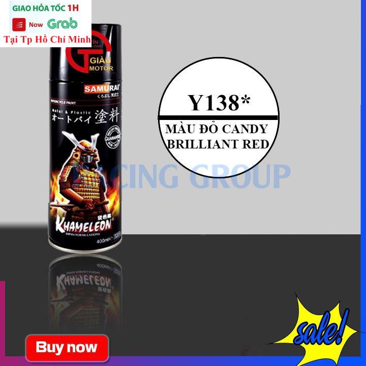 Sơn Xịt Xe Máy Chính Hãng Samurai Y138 Đỏ Candy - Lên Màu Chuẩn Bền Màu