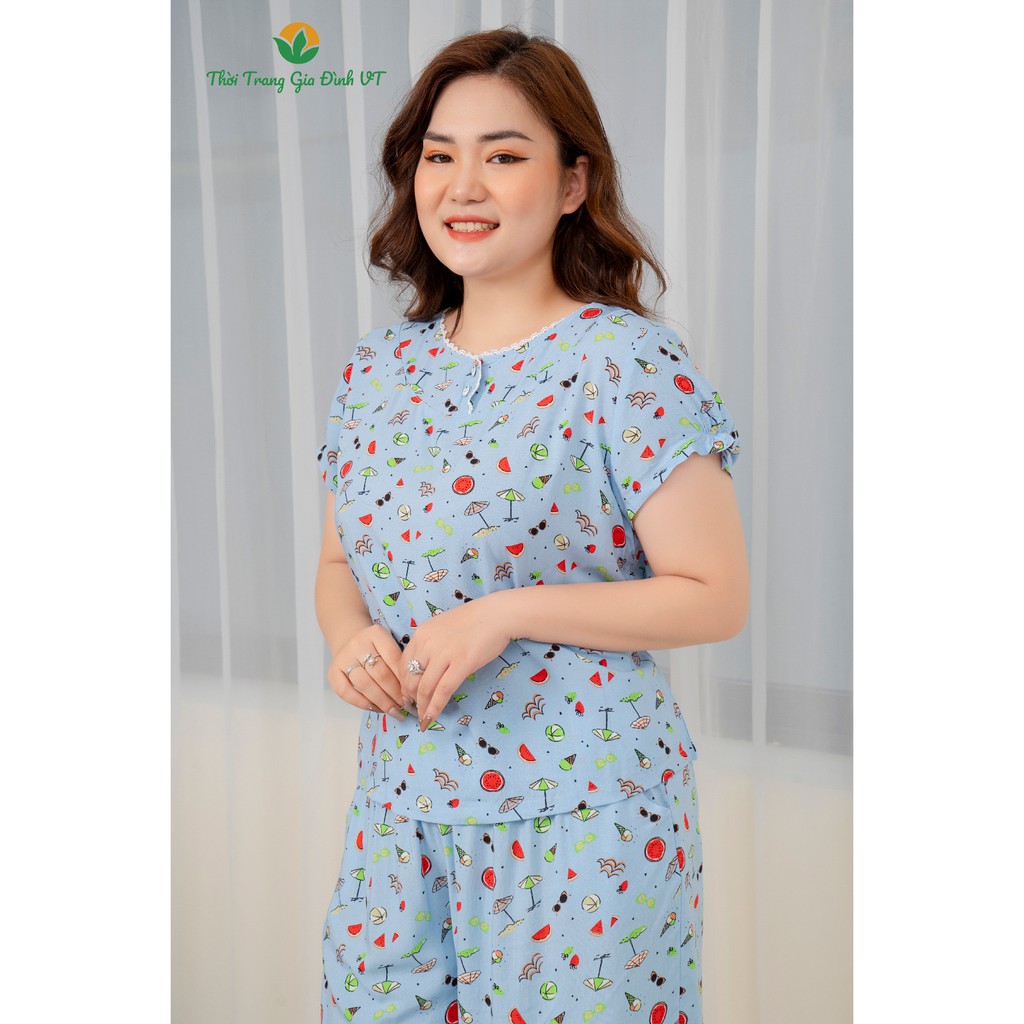 Bộ đồ lanh big size quần đùi, áo cộc ren ngực nữ B03.2107 - Thời trang gia đình VT