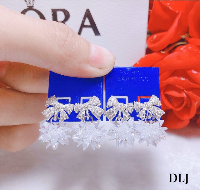 Bông tai nơ hoa tuyết chuẩn bạc ta