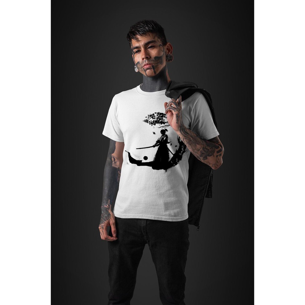 Áo thun Nam in hình Samurai nhật bản phong cách thư pháp trắng đen - Cotton Thun Phong Cách Cá Tính - Cực Chất Và Đẹp