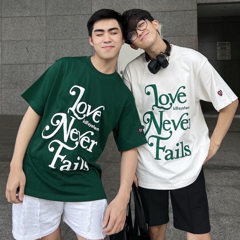 Áo thun Love Never Fails siêu thời trang mặc đôi cực chất, Áo Phông Unisex Nam Nữ