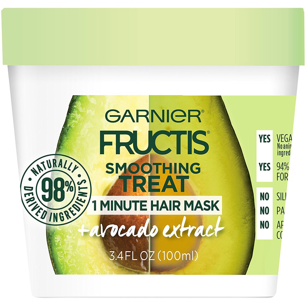 Kem ủ giúp mượt tóc Garnier Fructis Smoothing Treat 1 Minute Hair Mask + Avocado Extract 100ml (Mỹ)