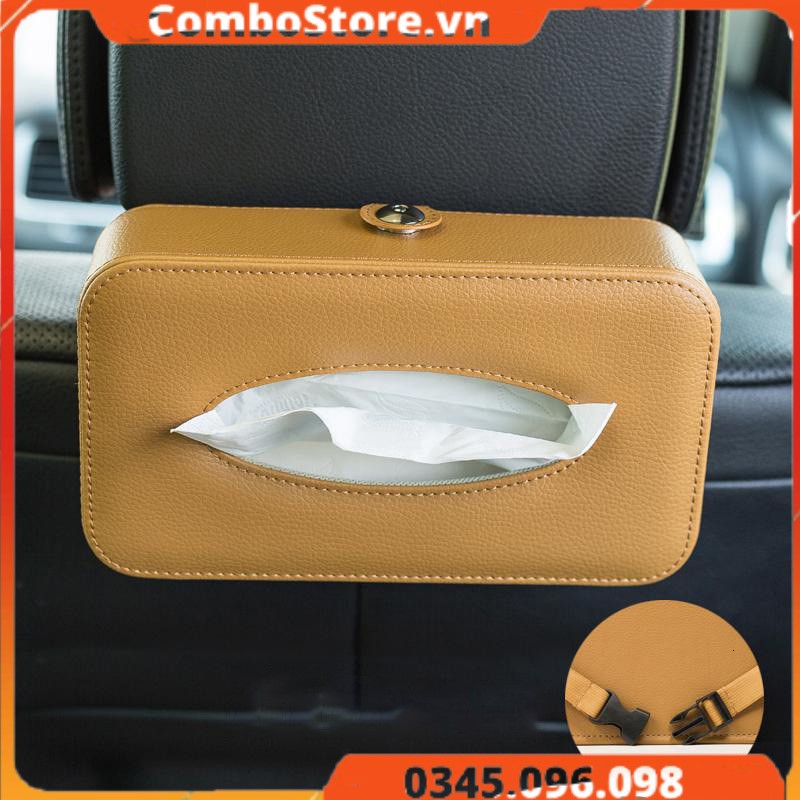 Hộp đựng khăn giấy trên ô tô xe hơi có dây đeo cao cấp