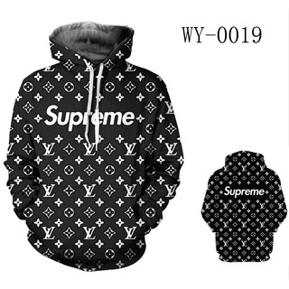 Áo hoodie dài tay màu đen họa tiết chữ supreme 3d thời trang cho nam