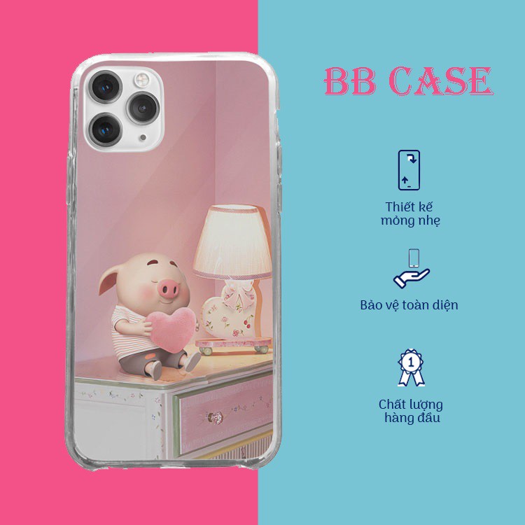 Ốp Lưng  độc nhất ốp ip heo mập trái tim hồng đầy yêu thương dành cho Iphone 5 đến 12 Promax PIG20210045
