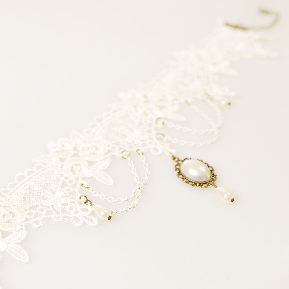 Vòng cổ choker phối ren đính ngọc trai thời trang cổ điển cho nữ
