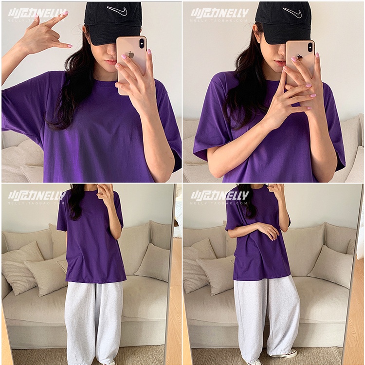 Áo phông Nelly Heybig ngắn tay trơn màu tím đậm