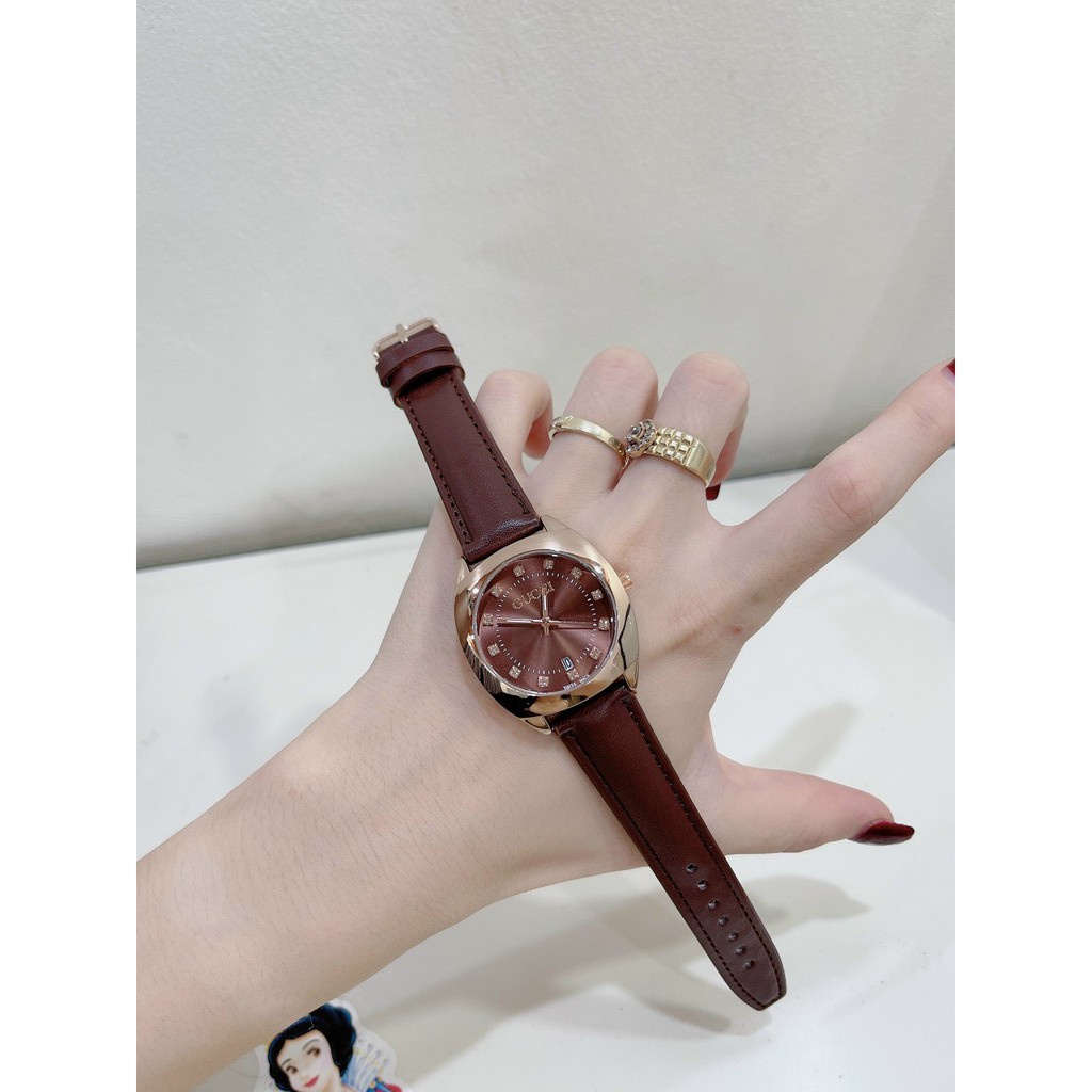 Đồng hồ nữ gucci quai da đeo tay chống nước măt tròn màu nâu tây thời thượng ( tuyển sỉ toàn quốc) - HÀNG MỚI VỀ