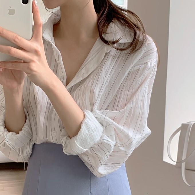 Áo Sơ Mi Tay Dài Chống Nắng Kiểu Dáng Đơn Giản Phong Cách Nữ Tính 43680