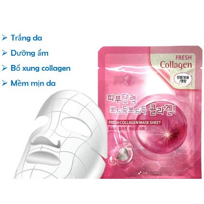 Mặt nạ giấy collagen dưỡng trắng da dưỡng ẩm chiết xuất từ tính chất Collagen 3W Clinic Hàn Quốc 23ml