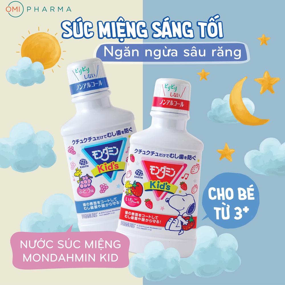 Nước Súc Miệng Cho Trẻ Em Từ 3 Tuổi Mondahmin JR Nhật Bản Hương Dâu 250ml