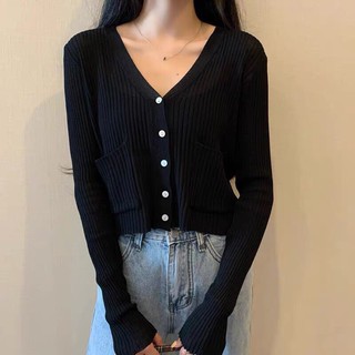 áo len mông cardigan dài tay phối 2 túi (2266#)