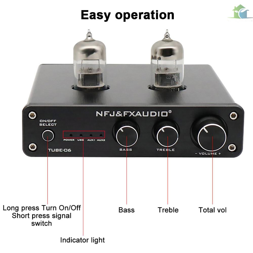 YOUP  FX-AUDIO TUBE-06 Tube Preamplifier Home Audio Tube 6N3 Pre Amplifier Input PC-USB AUX Bass&Treble Adjustment DC12V/1A Power Supply