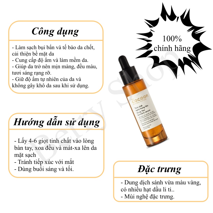 Tinh chất Cocoon:Serum nghệ &amp;  bí đao &amp; hoa hồng 30ml / 70ml, Berry Shop