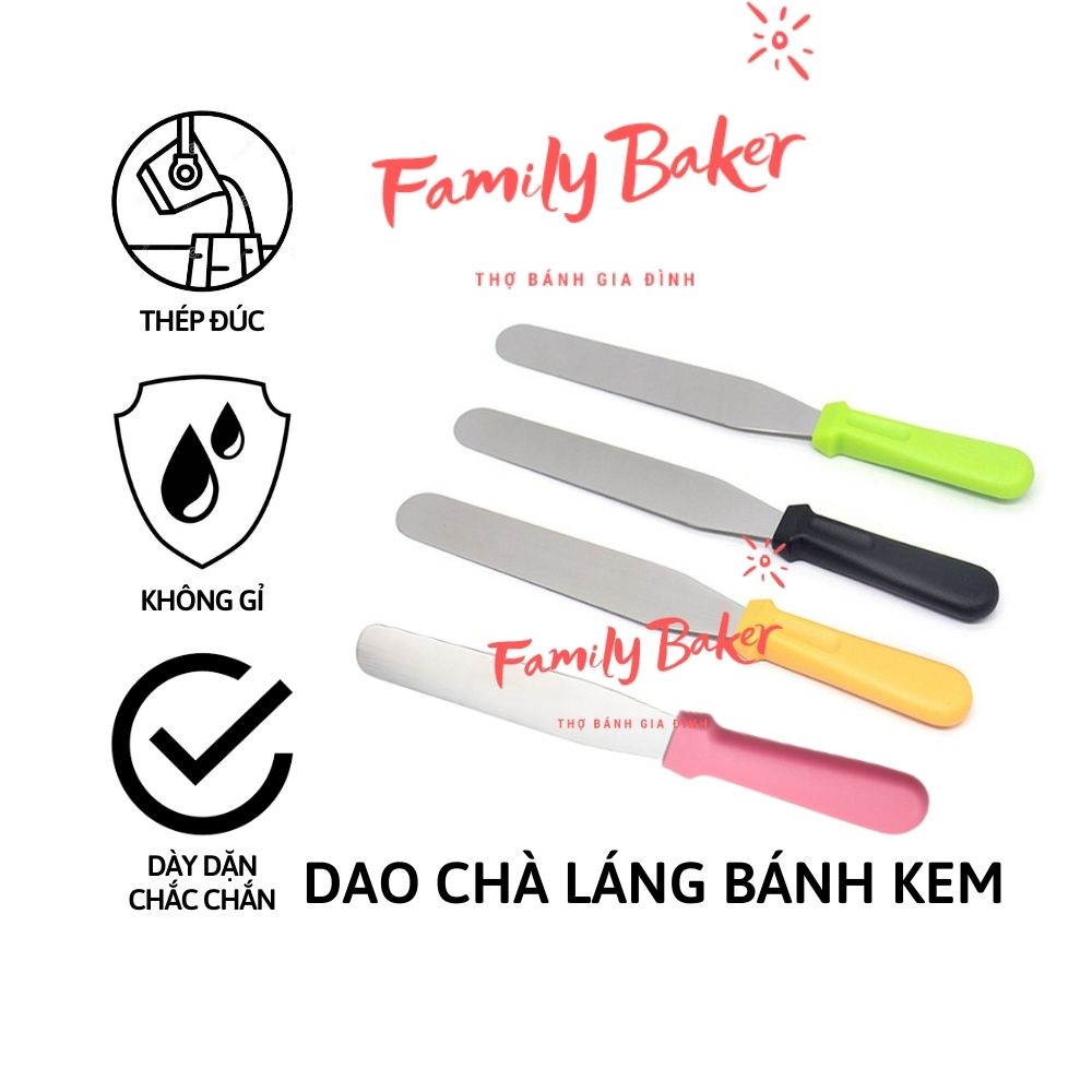 Dụng cụ chà láng/ Dao chà láng dùng trét kem bánh sinh nhật inox cán nhựa 8, 10 inch lưỡi cong, thẳng hàng cao cấp