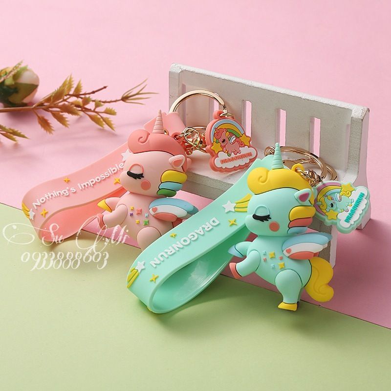 Móc khóa ngựa pony cao cấp -Móc khóa kì lân bảy sắc cầu vồng siêu treo balo túi xách.