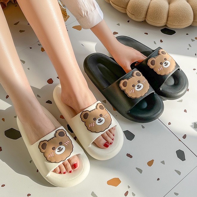Dép quai ngang bánh mì nữ mặt gấu ngộ nghĩnh - Dép bánh mì đế siêu êm