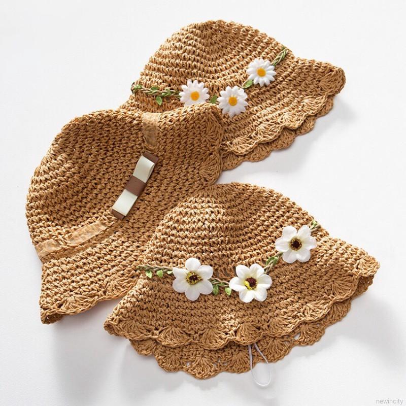 Nón cói phối hoa phong cách Hàn Quốc dễ thương cho bé gái