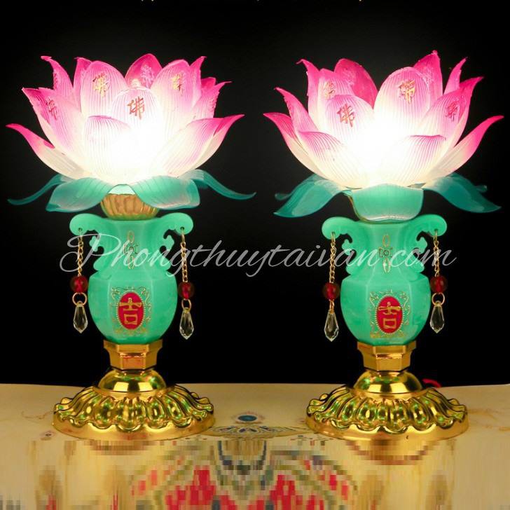 Đèn bàn thờ Phật Hoa sen có tua 16cm(cặp)
