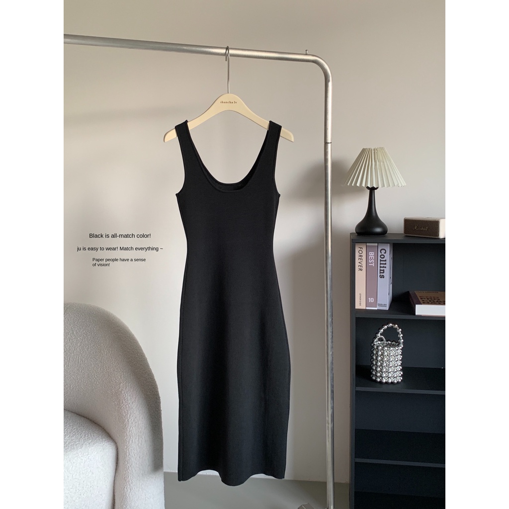 Đầm Hai Dây Dệt Kim Dáng Ôm Dài Thời Trang Quyến Rũ Cho Nữ