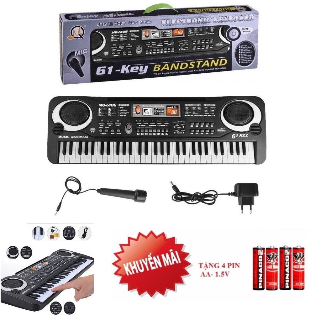 Đàn piano điện tử 61 phím cho bé yêu Dùng Pin Hoặc Nguồn điện trức tiếp ( TẶNG KÈM PIN )