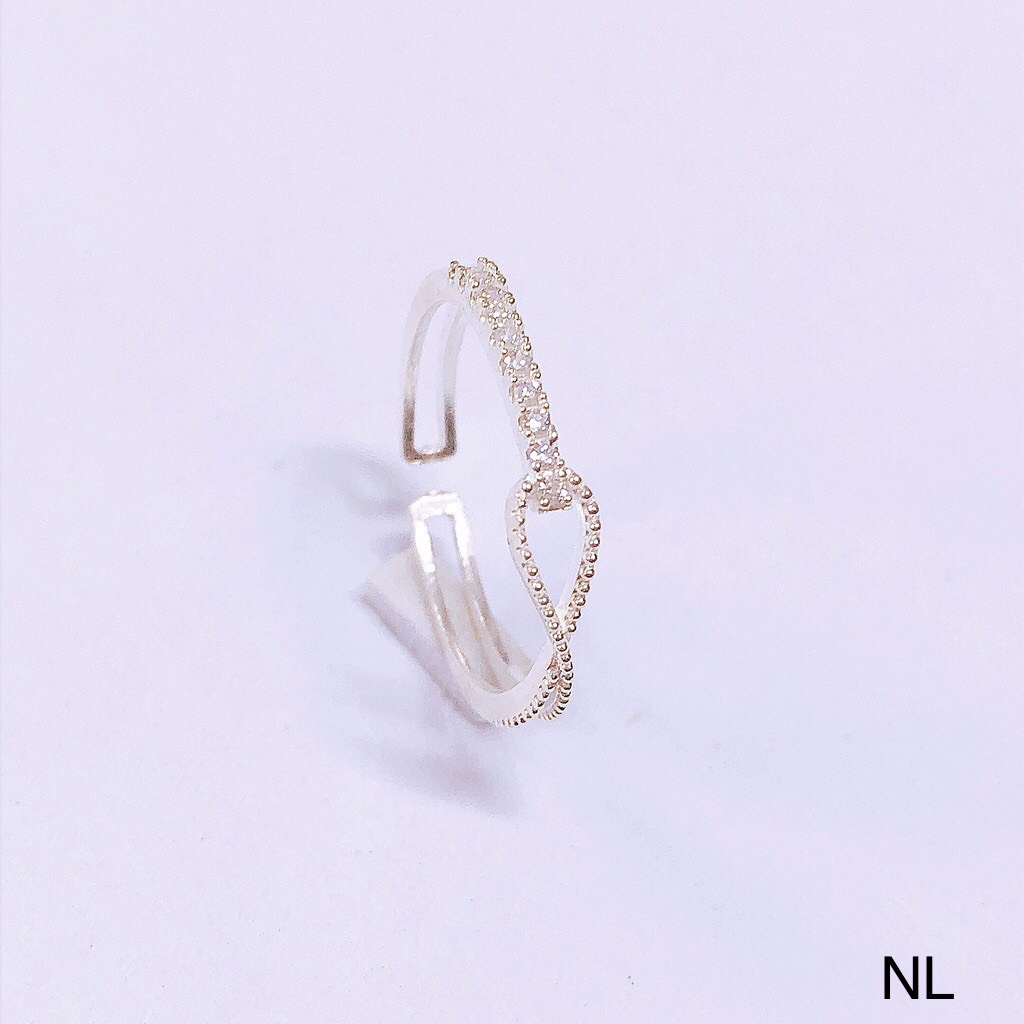 Nhẫn nữ vô cực đính đá nhỏ dáng hở chuẩn bạc ta - Kho sỉ bạc Nhất Linh