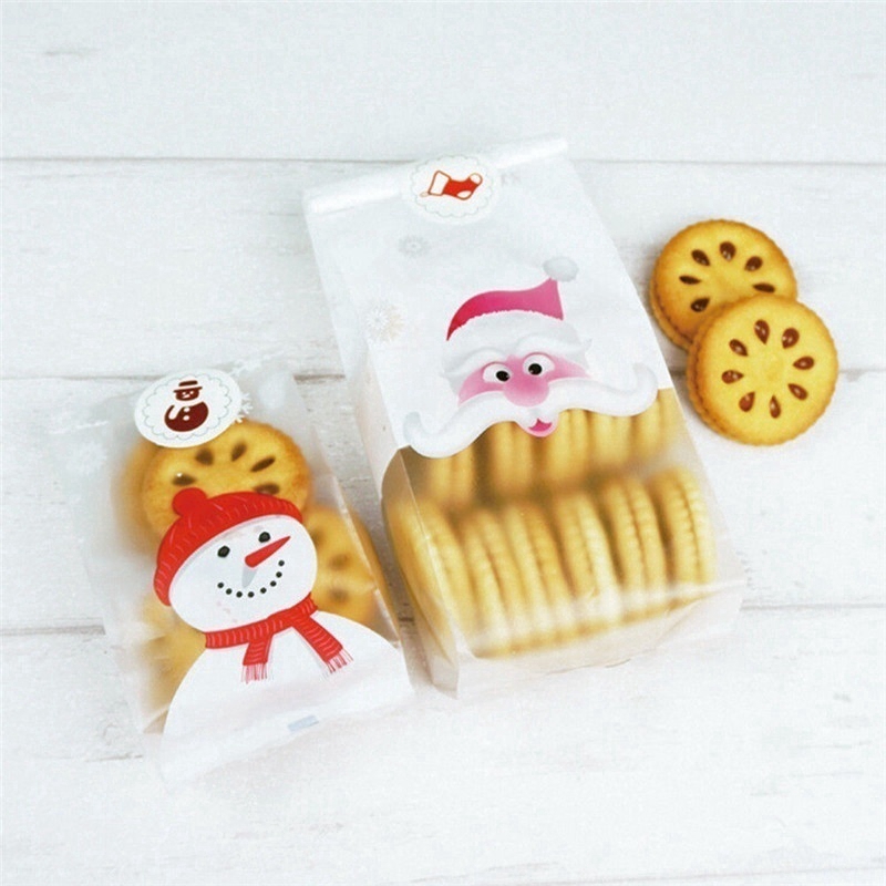 Set 25/50 túi đựng bánh quy DIY phong cách giáng sinh xinh xắn