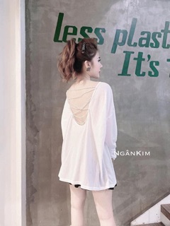 ÁO THUN GIẤY NỮ DÀI TAY ĐAN HẠT SAU LƯNG