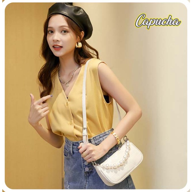 Túi xách nữ vân da rắn, quai xoắn giả ngọc tuyệt đẹp Capucha T103